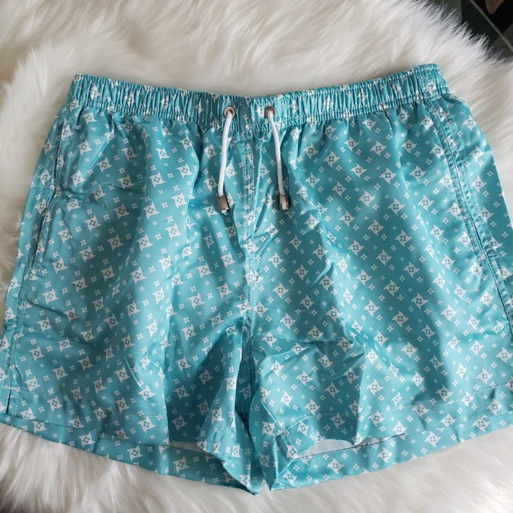 Marwida Mens Swim Trunks Large Aqua Star Luxury Recycled Fabric Pockets NEW - Picture 11 of 11